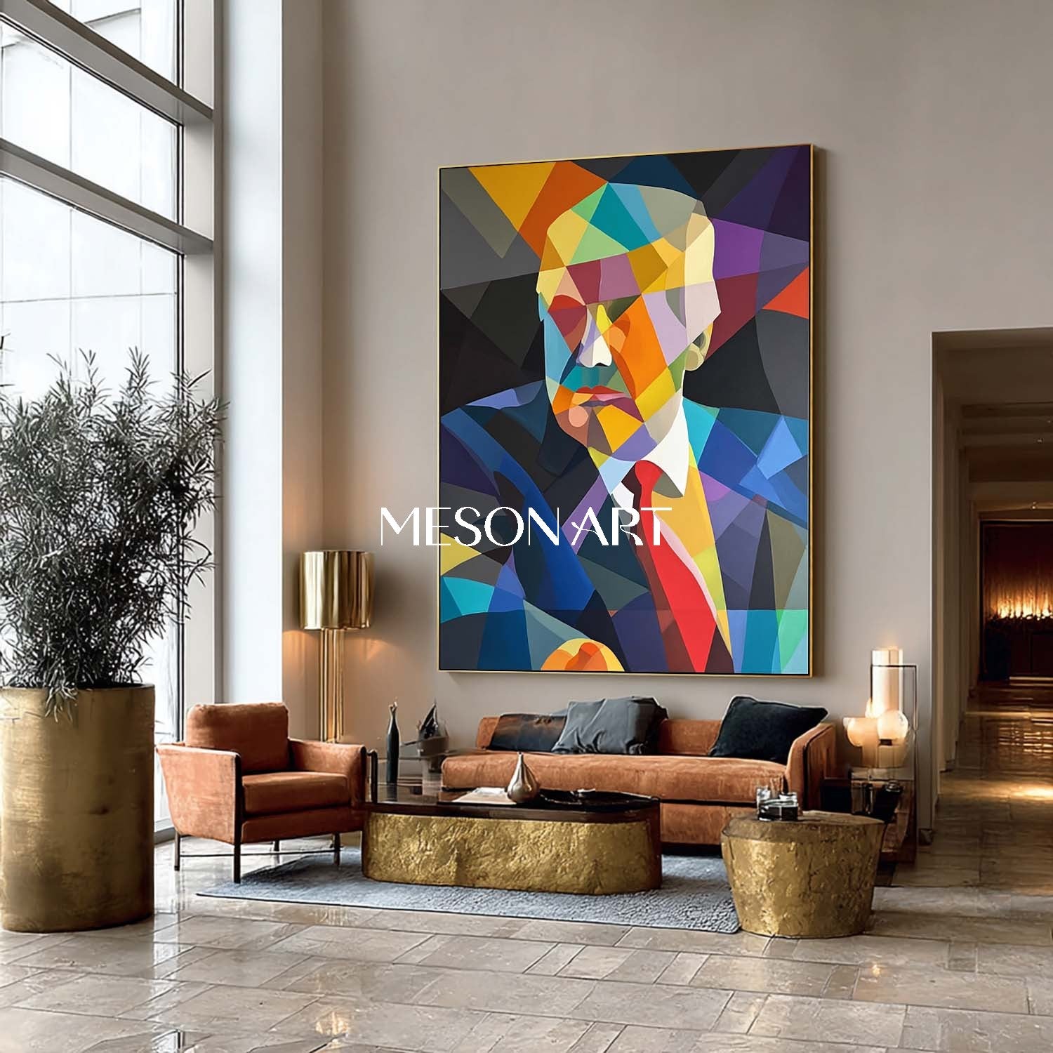 Cubist Pop Art Portrait Painting Contemporary Color Block Artwork