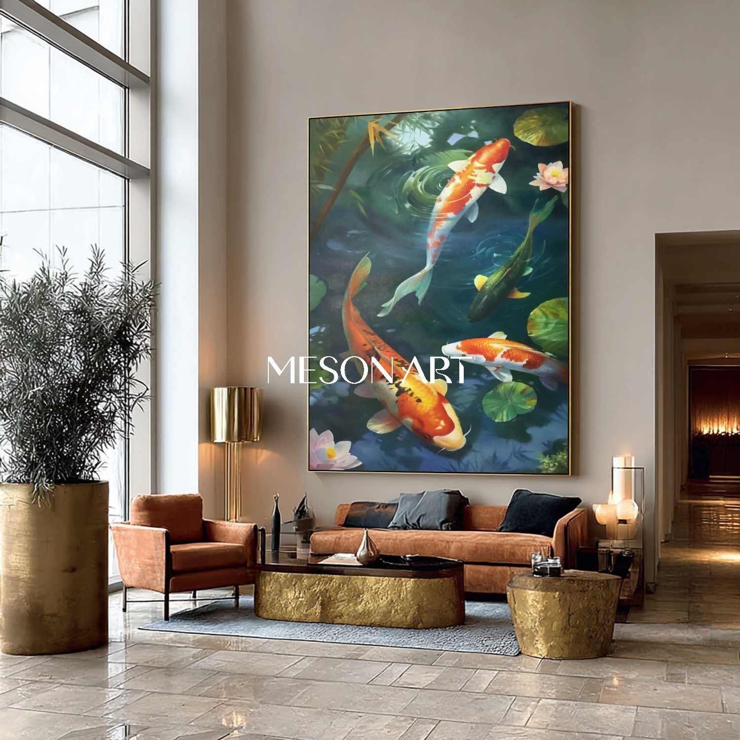 Multi Koi Fish Art Feng Shui Painting of Luck Hand-Painted Wall Decor