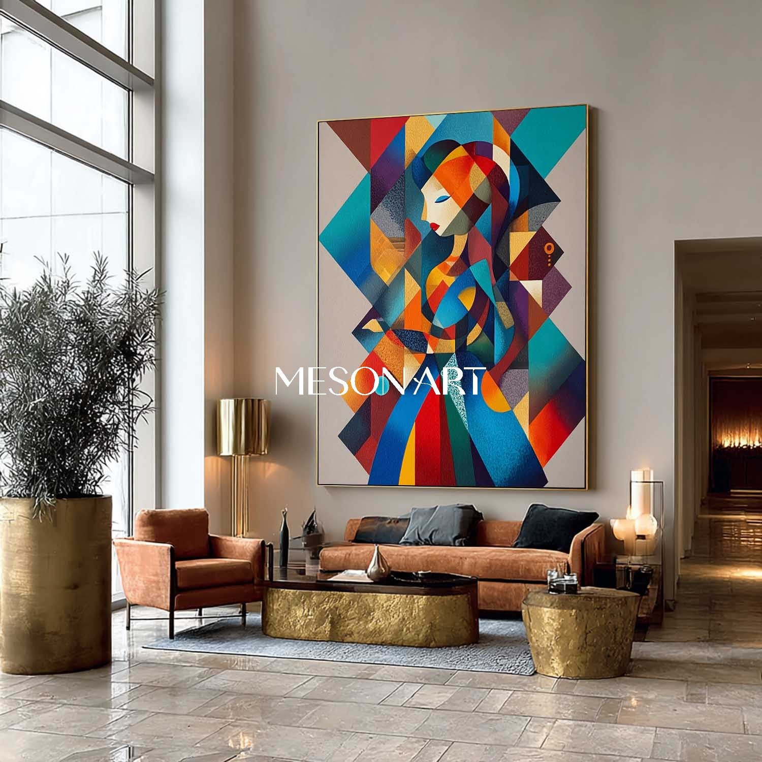 Colorful Abstract Portrait Canvas Geometric Woman Wall Art Enterway