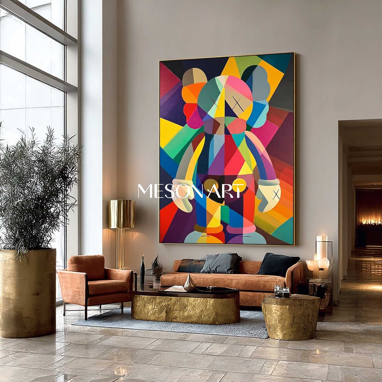 KAWSポップ抽象絵画カラフルな幾何学的なウォールアートのリビング