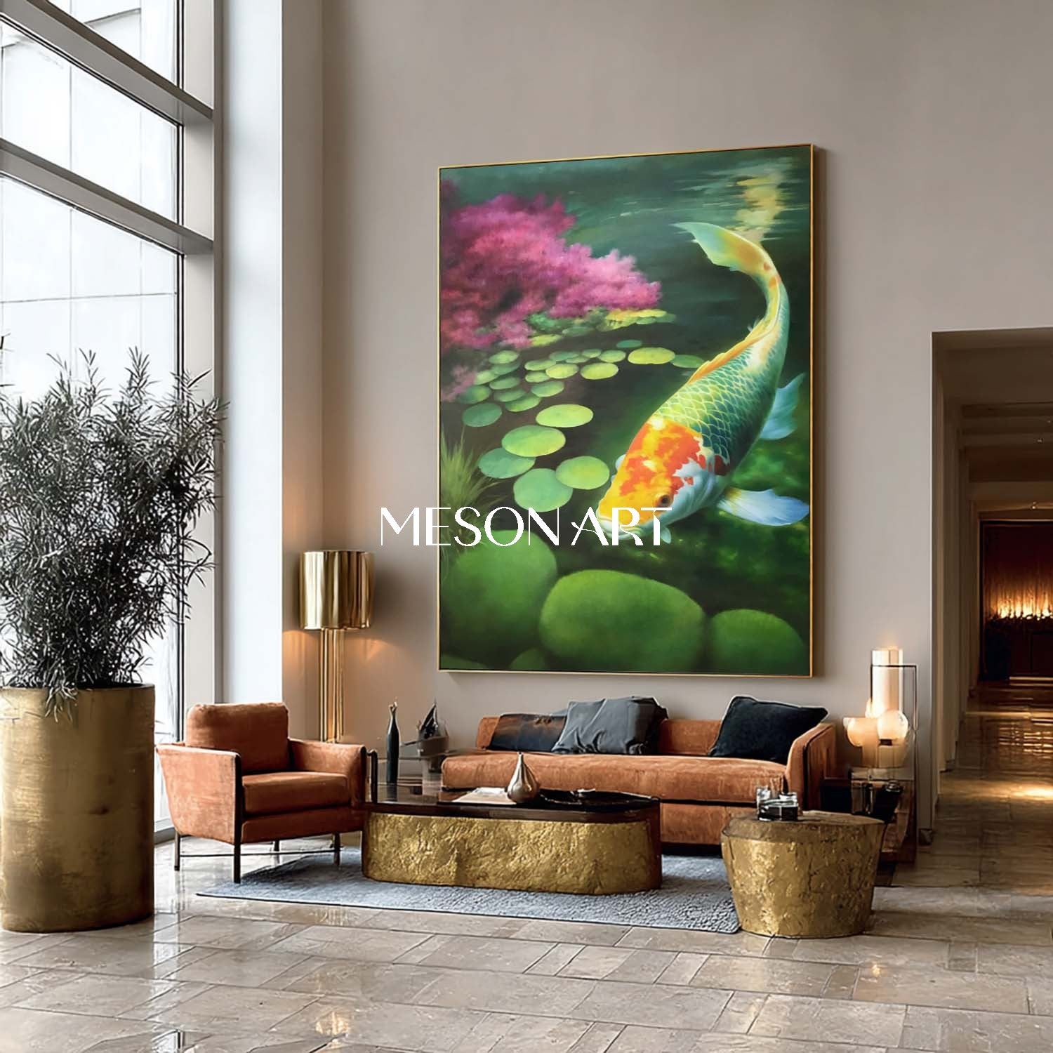 Realism Green Koi Canvas Colorful Hand Painted Canvas Bedroom Enterway