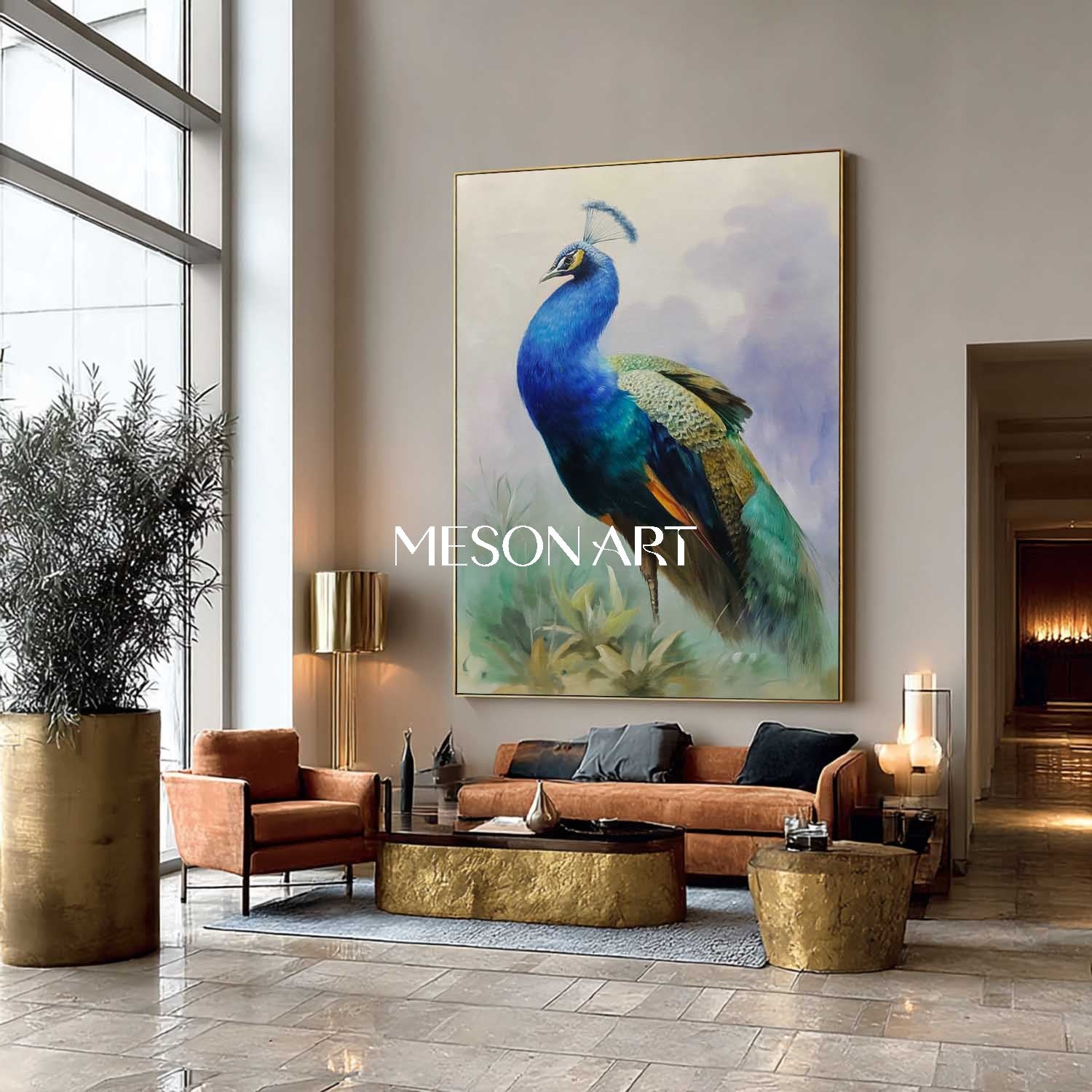 Buy Realistic Blue Peacock Oil Painting Large Hand Painted Wall Canvas