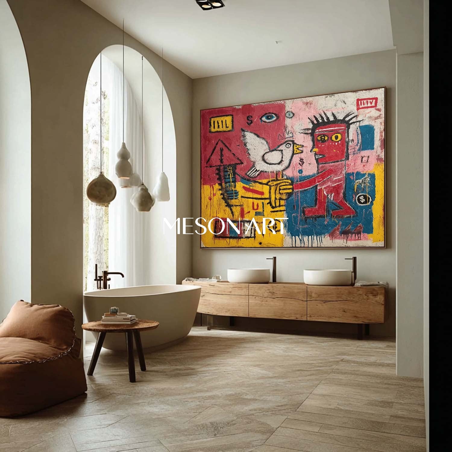 Bold Basquiat Style Urban Pop Art Canvas Painting Modern Wall Art Decor