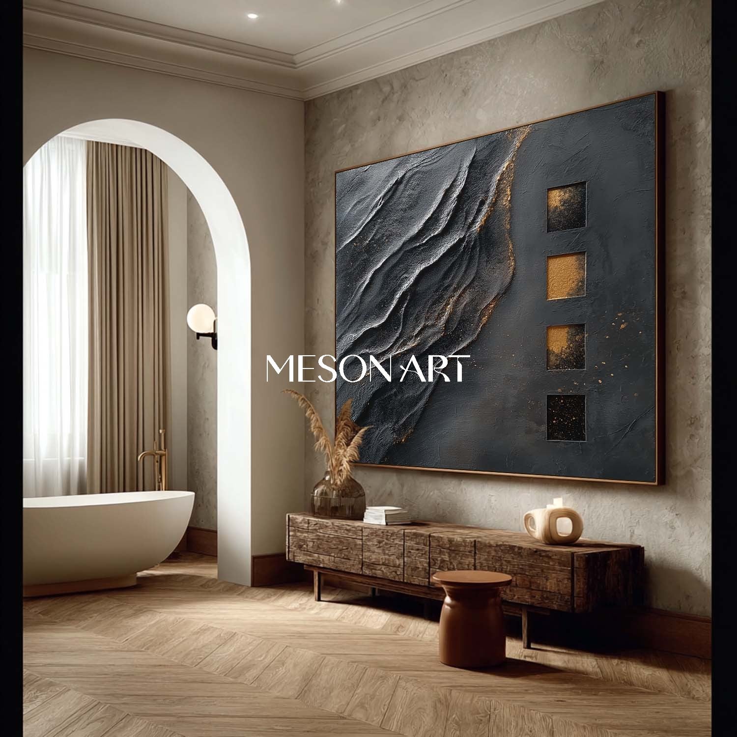 Buy Black and Gold Textured Abstract Art for Living Room or Entryway