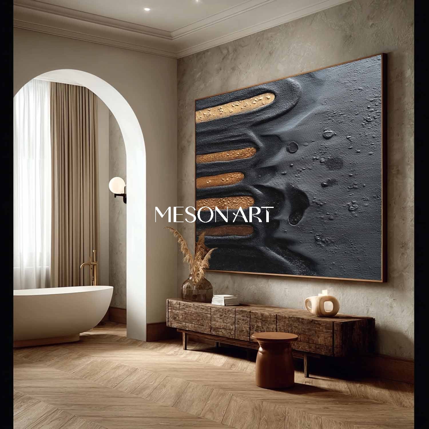Shop Black Large Textured Minimalist Abstract Art Modern Living Room