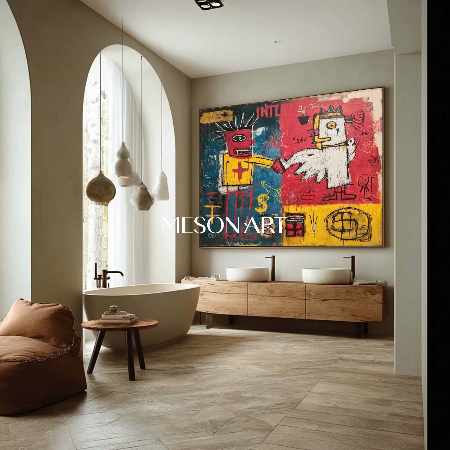 Basquiat Style Urban Graffiti Art Canvas Painting Bold Colors Wall Decor