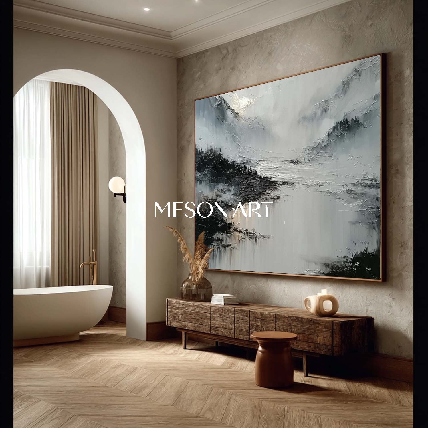 Shop Big Abstract Black Plaster Wall Art Minimalist Canvas Hallway