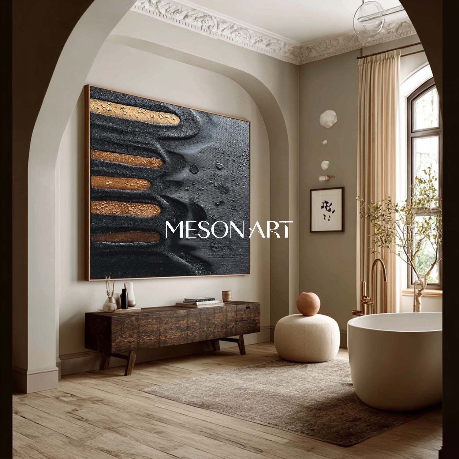Shop Black Large Textured Minimalist Abstract Art Modern Living Room