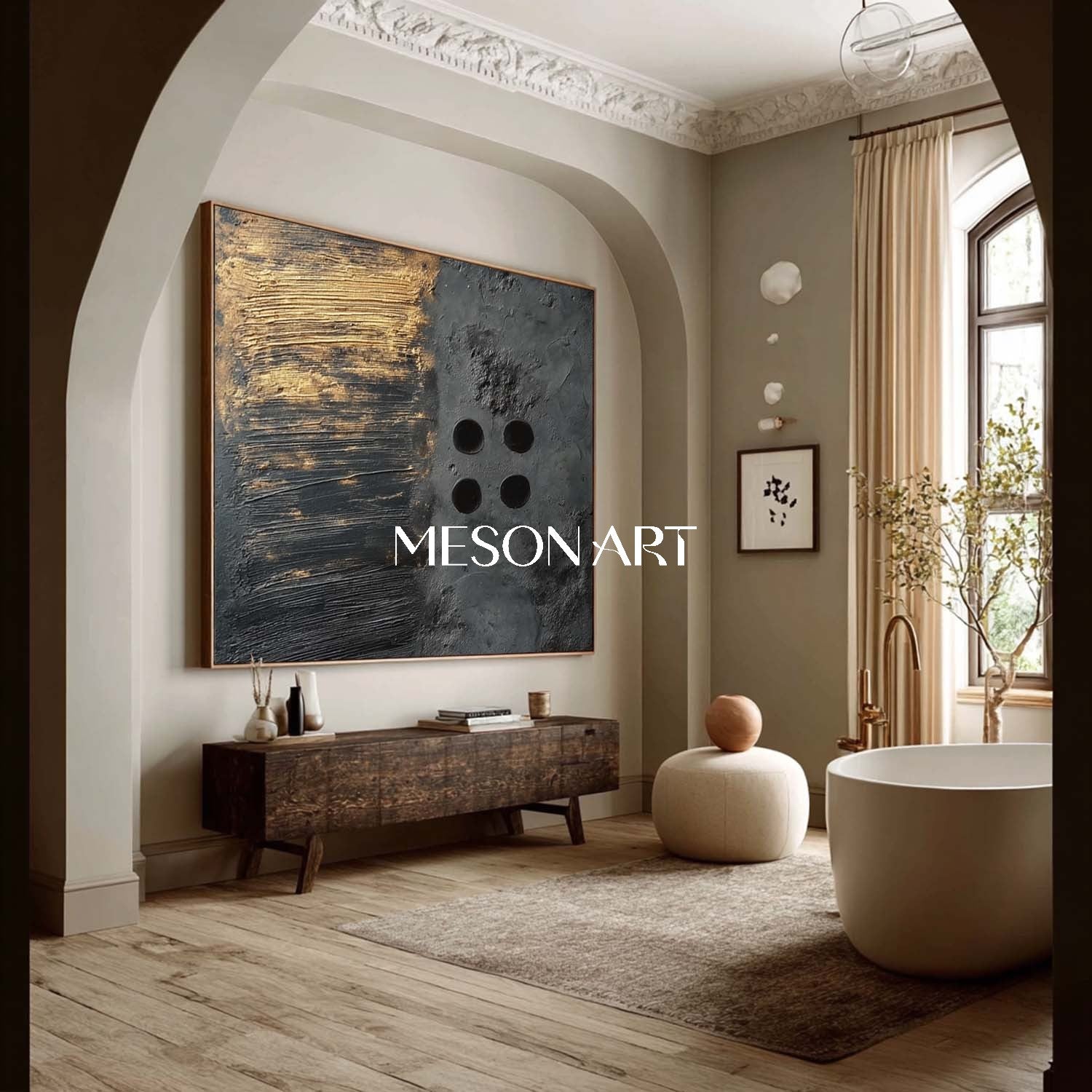 Black Wabi-Sabi Textured Painting MInimalist Abstract Wall Art Hallway