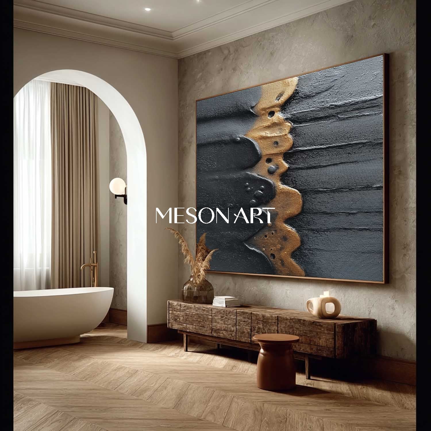 Wabi-Sabi Textured Minimalist Abstract Painting for Living Room Wall