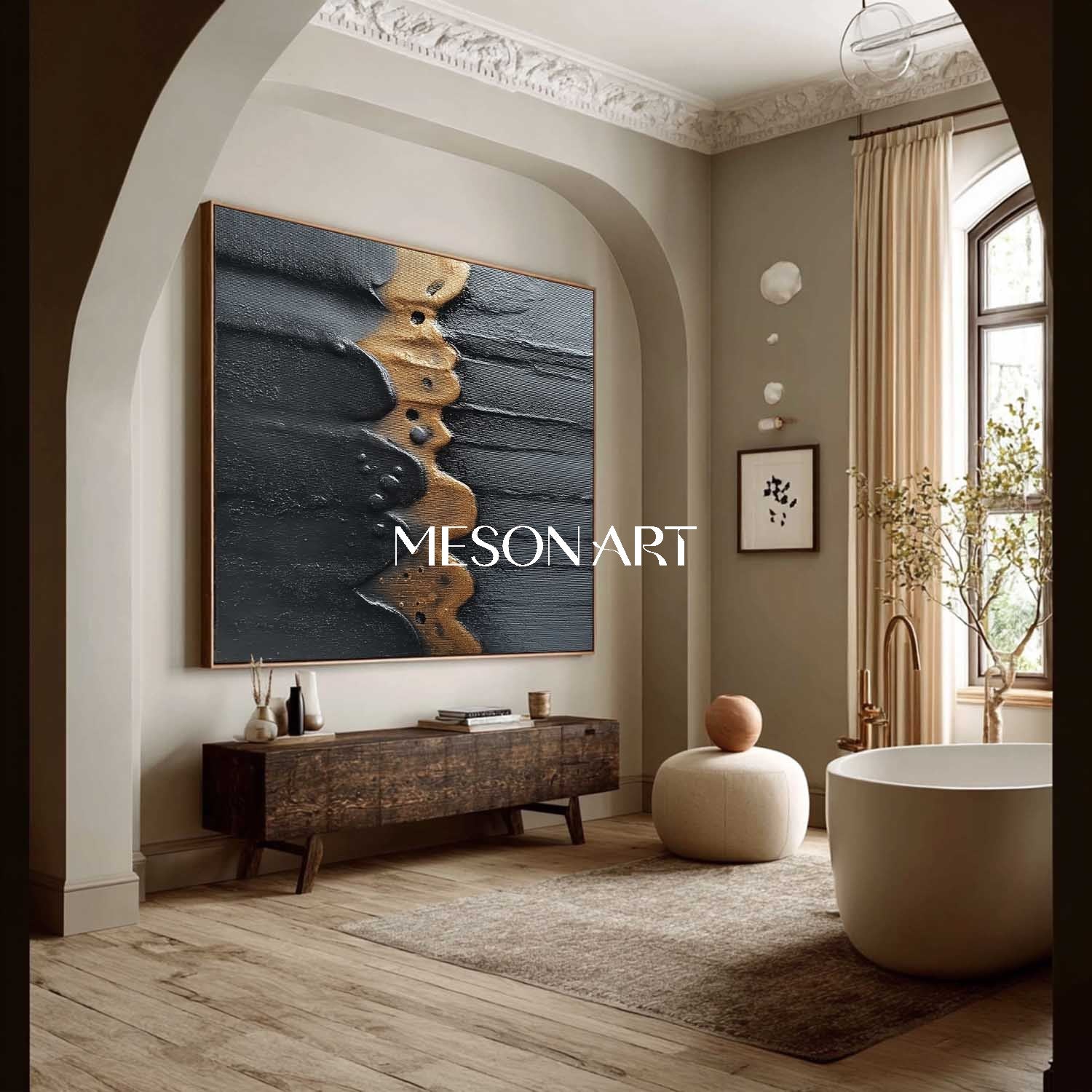 Wabi-Sabi Textured Minimalist Abstract Painting for Living Room Wall