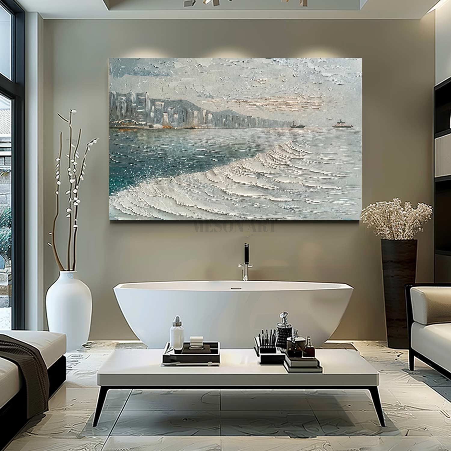 Hong Kong Victoria Harbour Abstract Canvas Art Victoria Harbour Snow City Landscape Wall Art Snow City Painting
