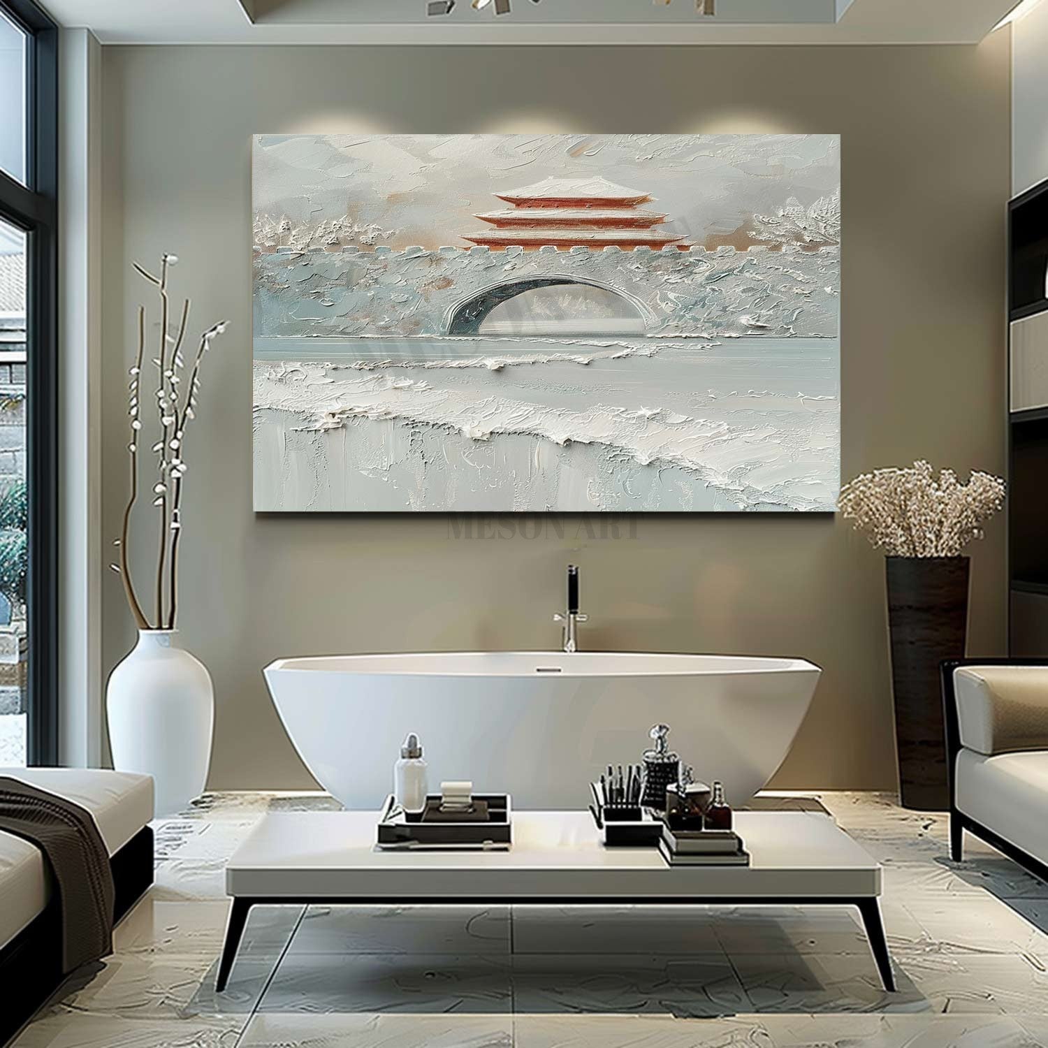 Snowing Beijing Canvas Art Snow Landscape Wall Art White Snow Thick Texture Landscape Painting
