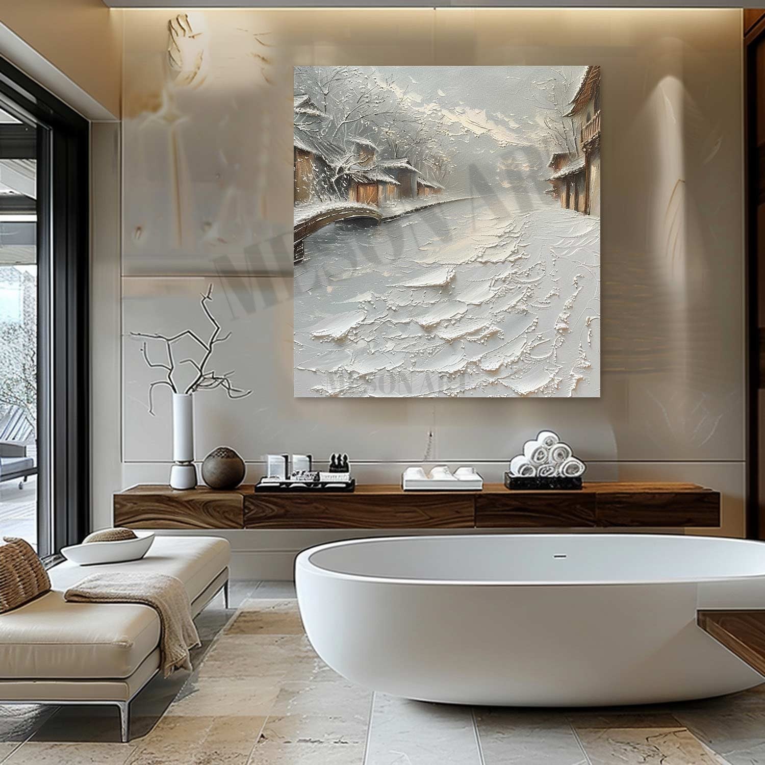 Snow Landscape Abstract Painting White Snow Landscape Abstract Wall Art Snow Texture Art Canvas