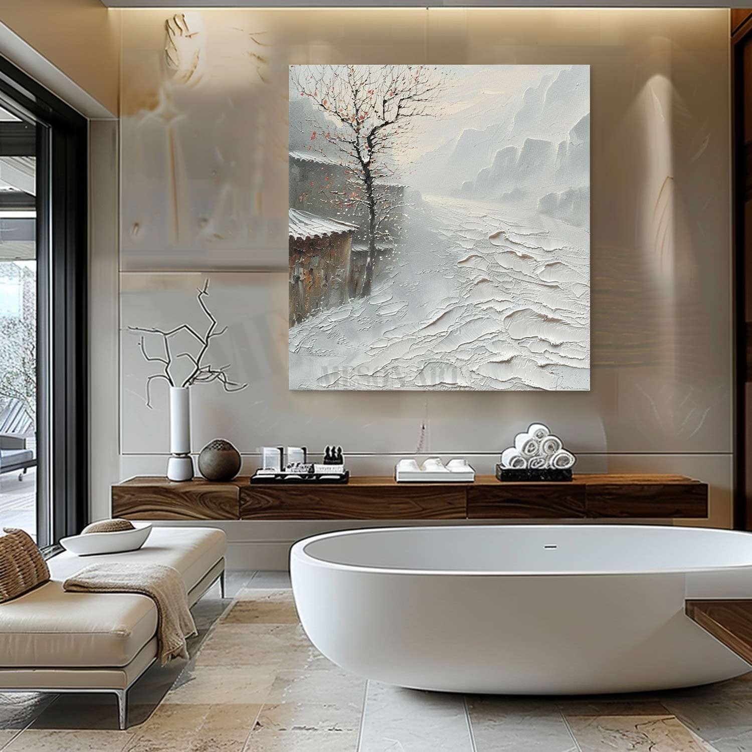 Snowy Street Abstract Painting White Snowy Street Abstract Wall Art Snow Texture Art Canvas
