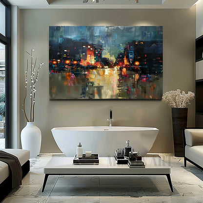 City Night Scene Abstract Painting New York Night Scene Canvas Art City Night Scene Wall Art for Sale