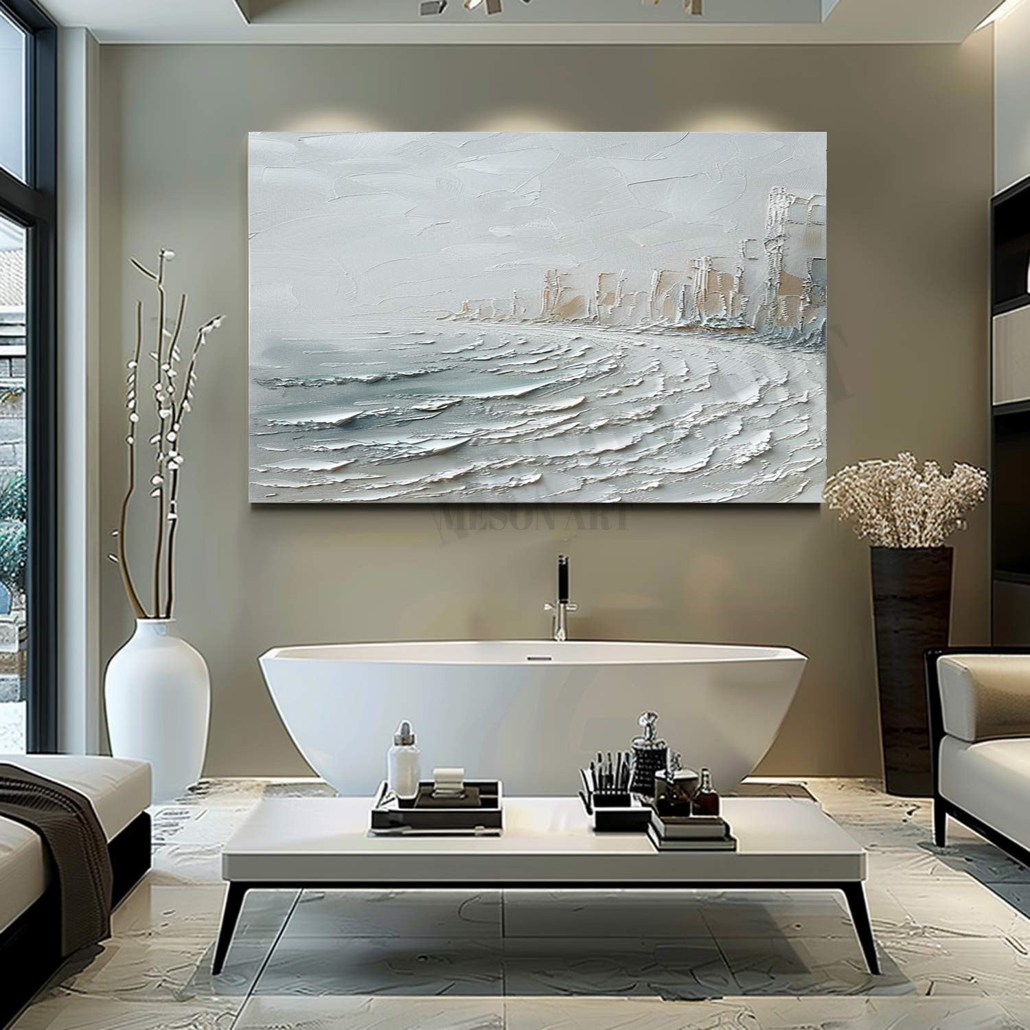 Winter City Canvas Art Winter City Wall Art Winter Seaside City Texture Paintings for Sale