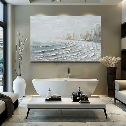 Winter City Canvas Art Winter City Wall Art Winter Seaside City Texture Paintings for Sale