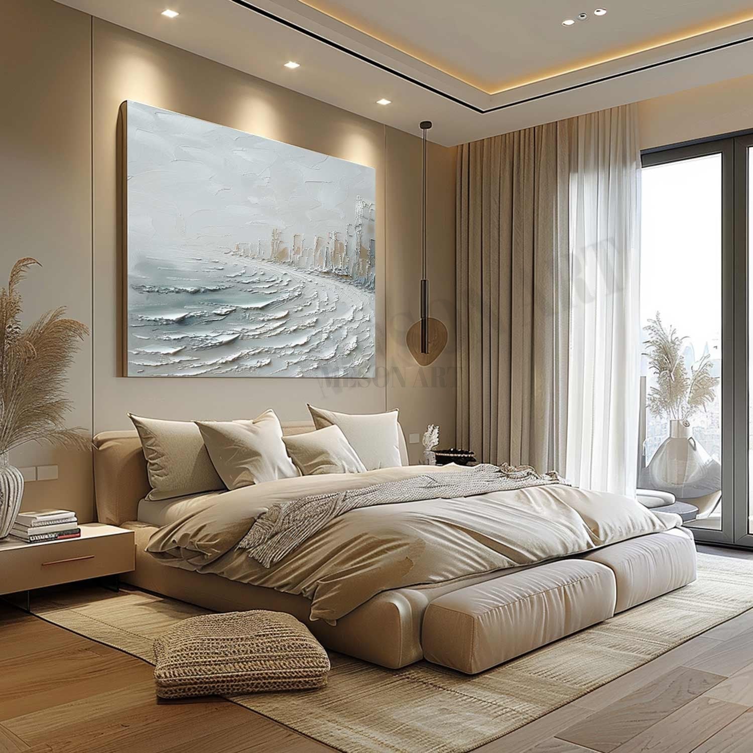 Winter City Canvas Art Winter City Wall Art Winter Seaside City Texture Paintings for Sale
