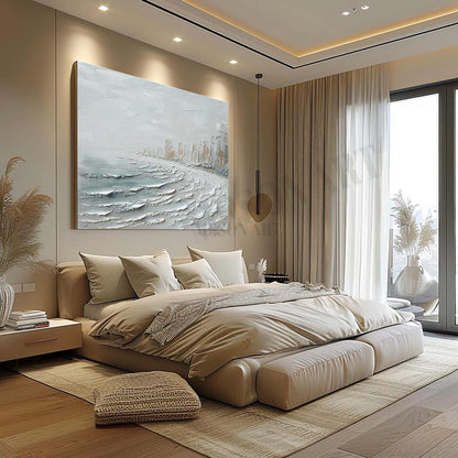 Winter City Canvas Art Winter City Wall Art Winter Seaside City Texture Paintings for Sale