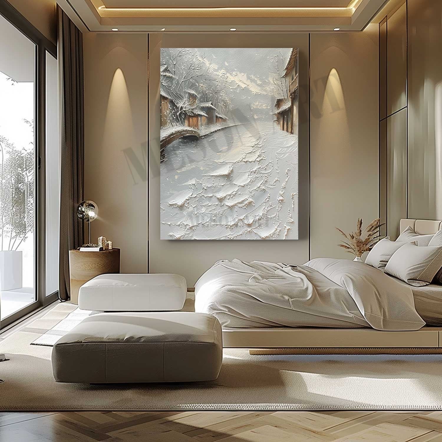 Snow Landscape Abstract Painting White Snow Landscape Abstract Wall Art Snow Texture Art Canvas
