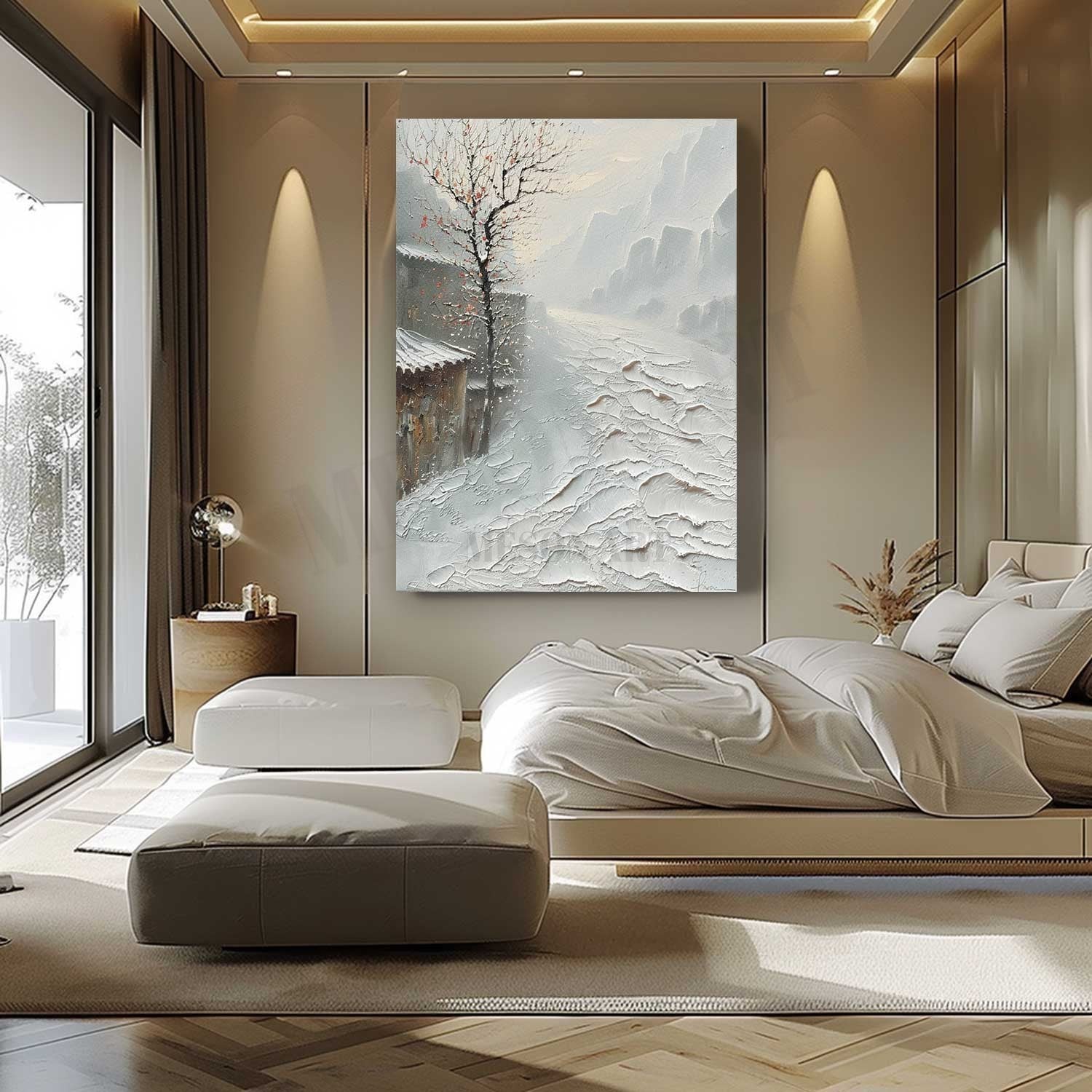 Snowy Street Abstract Painting White Snowy Street Abstract Wall Art Snow Texture Art Canvas
