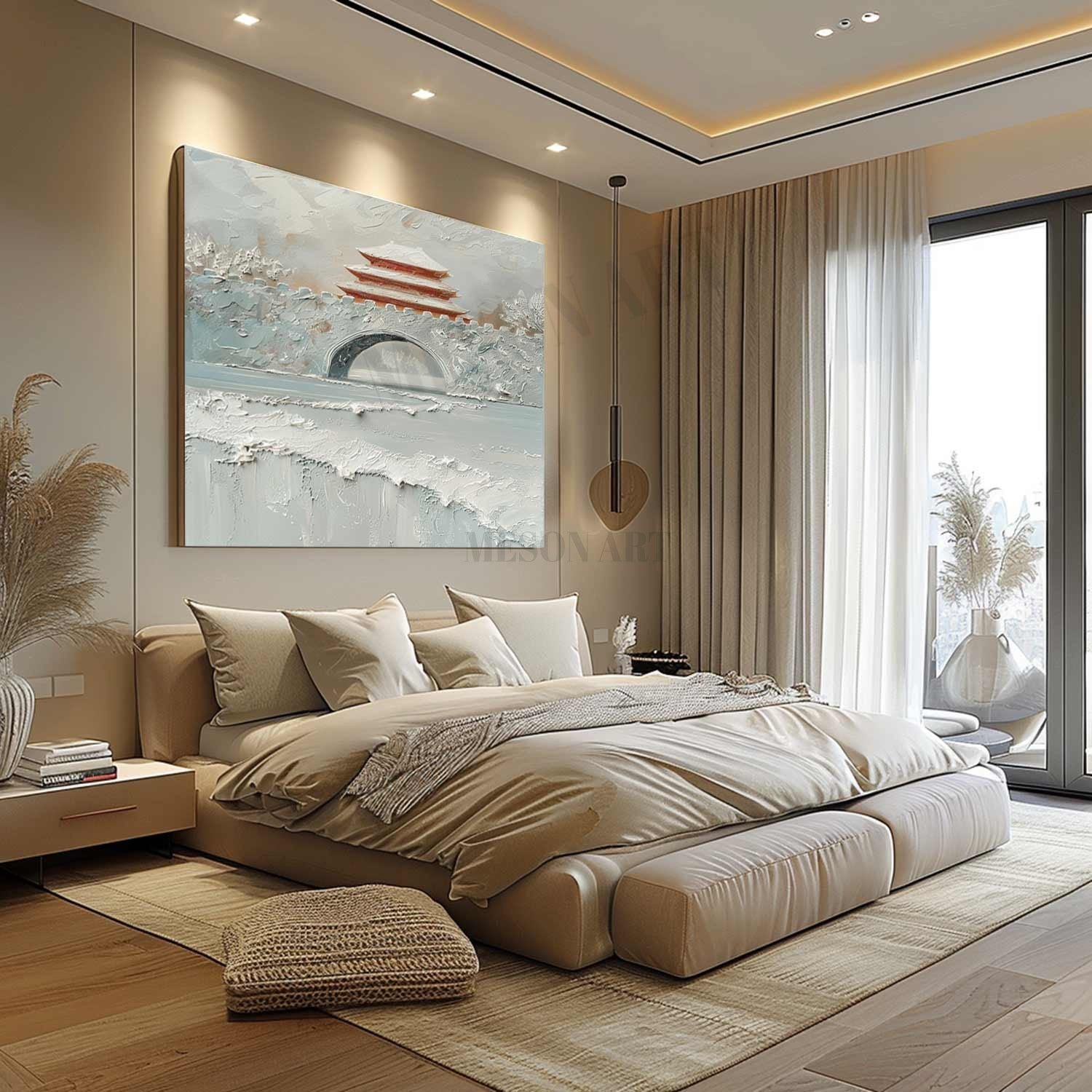 Snowing Beijing Canvas Art Snow Landscape Wall Art White Snow Thick Texture Landscape Painting