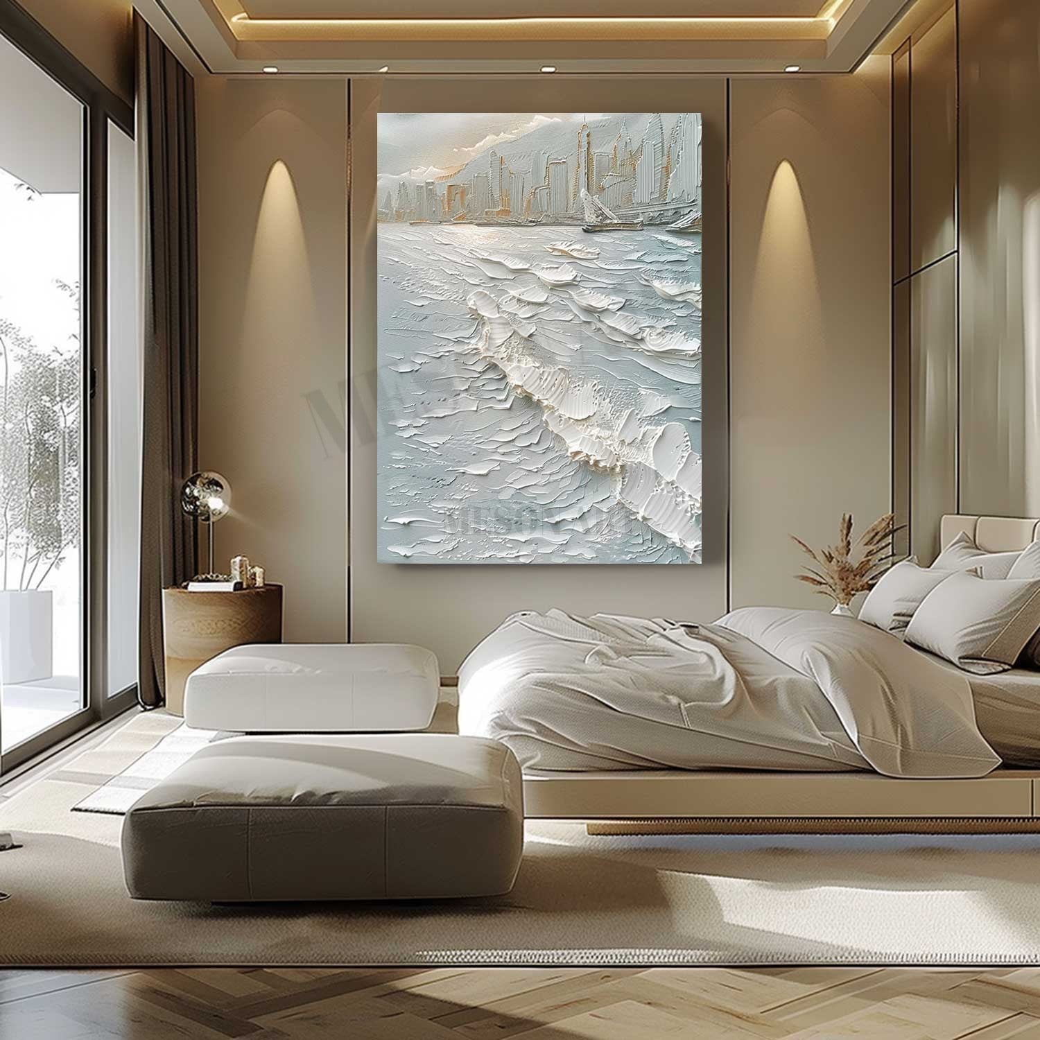 Large Snowy City Abstract Canvas Art Snow City Landscape Wall Art Snow City Painting