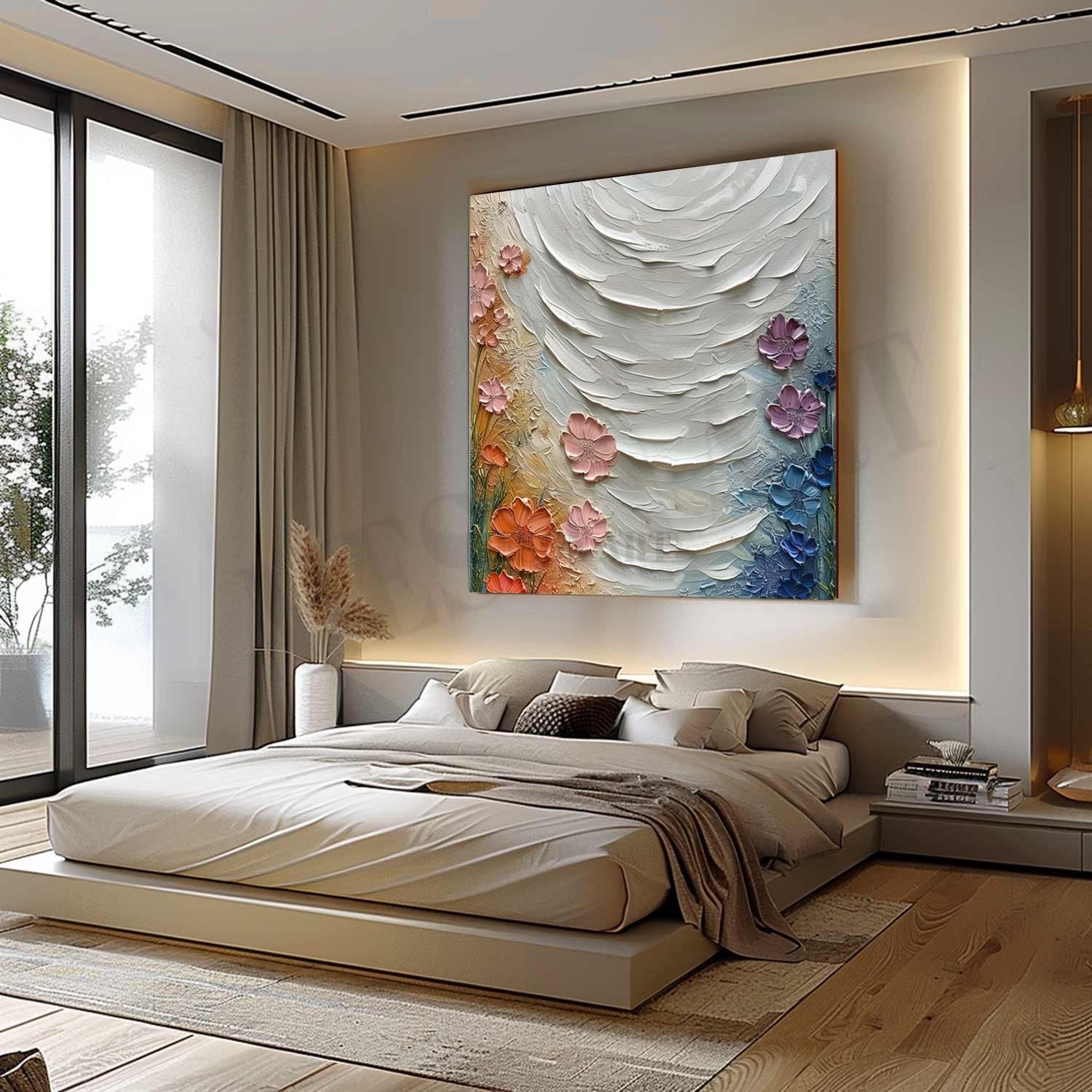 Lakeside Roses Texture Painting for Sale Lakeside Roses Canvas Wall Art Roses Plaster Art