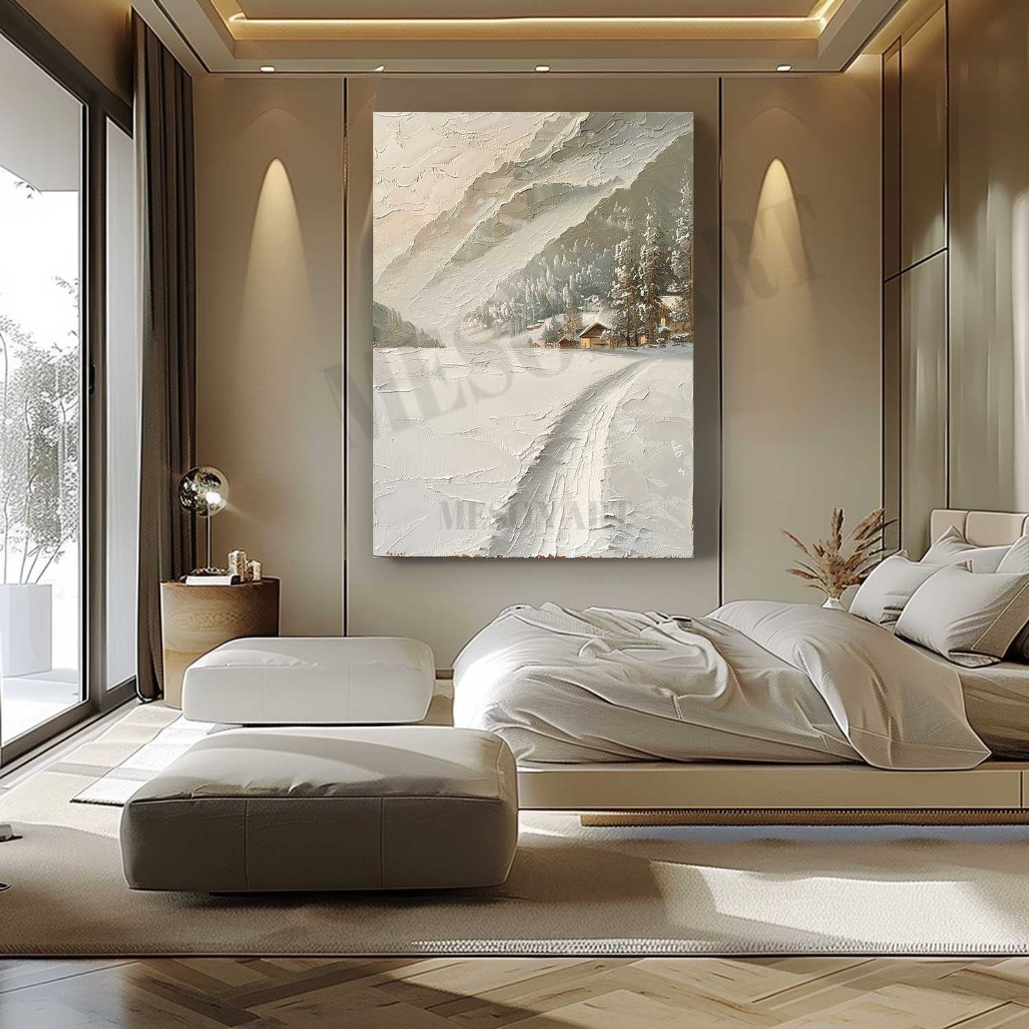 Rural Snow Texture Painting Snow Resort Art Canvas Rural Snowy Day Wall Art Decoration