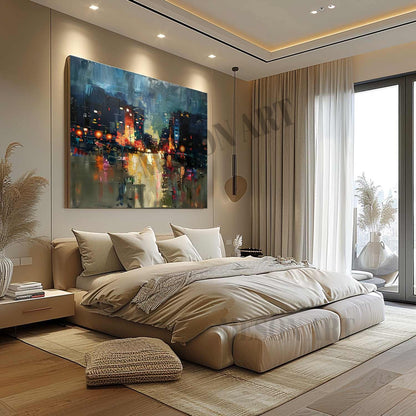 City Night Scene Abstract Painting New York Night Scene Canvas Art City Night Scene Wall Art for Sale