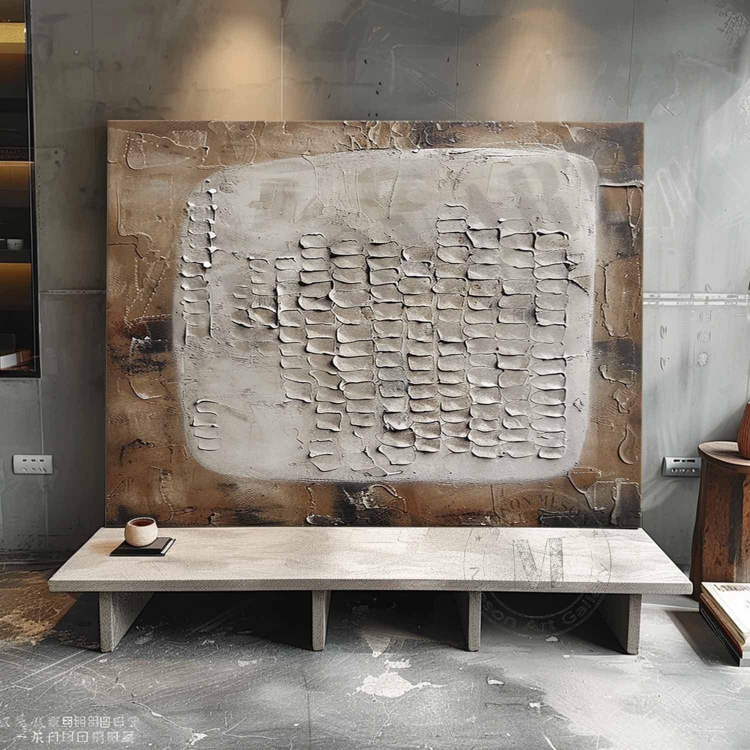 3D Brown and White Abstract Art Brown and White Minimalist Textured Painting Wabi-Sabi Wall Art