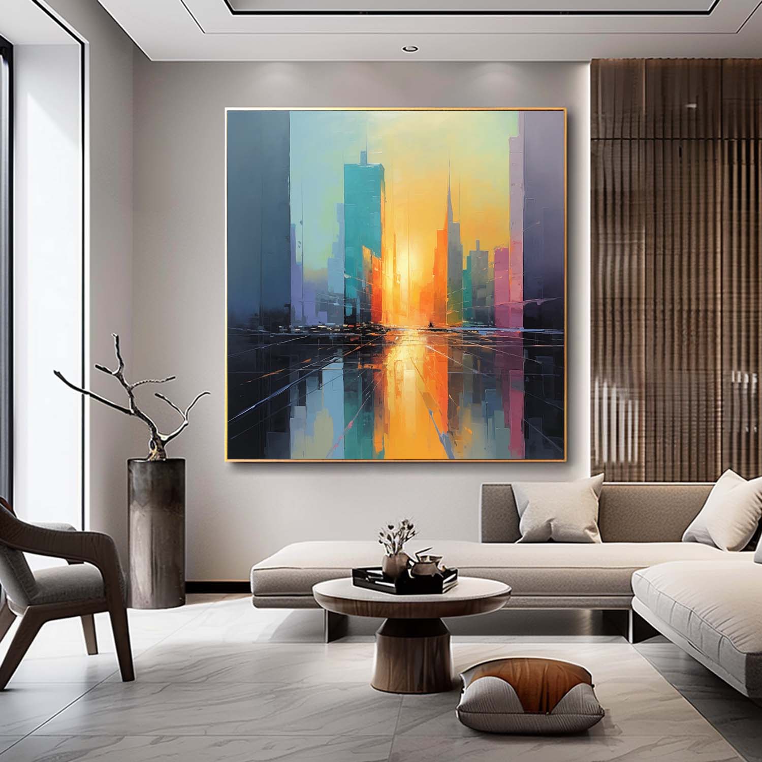  3D City Palette Wall Paintings City Colorful Abstract Oil Painting City Modern Minimalist Wall Art