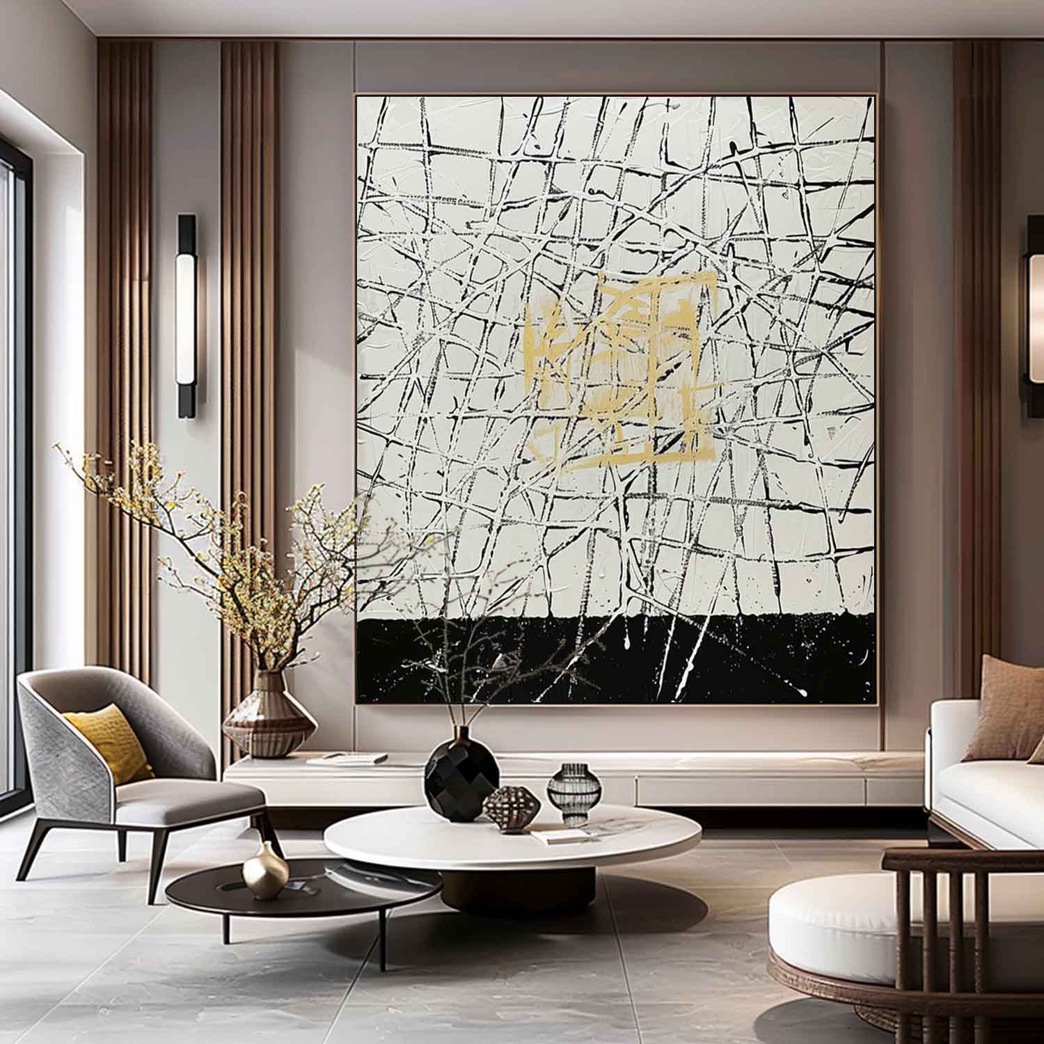 Black and White Contemporary Minimalist Wall Painting for Sale Black and White Contemporary Abstract Minimalist Canvas Art Decor