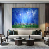 Large Blue Minimalist Oil Painting Modern Minimalist Blue Canvas Wall Art Blue Abstract Art For Sale