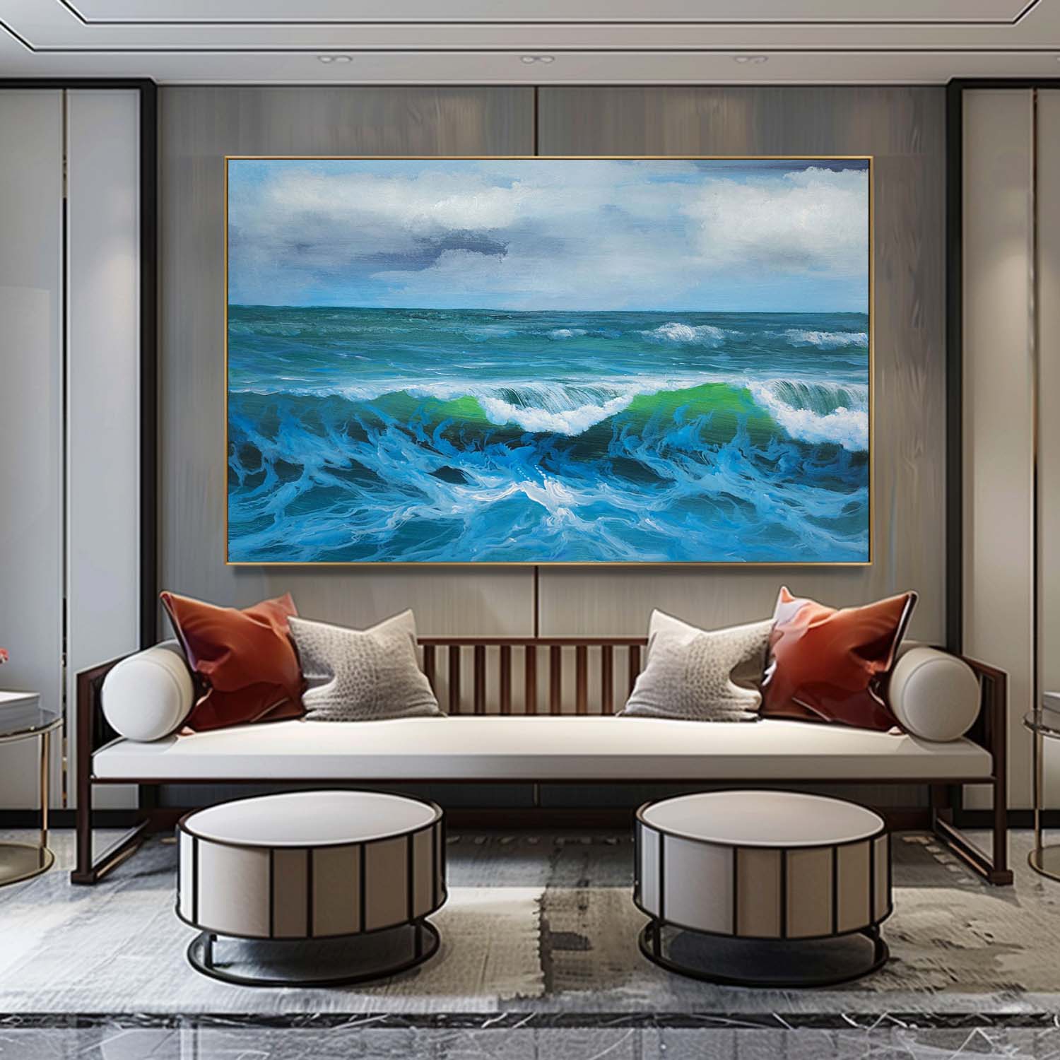 Large Realistic Sea Oil Paintings Sea Realistic Canvas Art Light Blue Realistic Sea Wall Art Decor
