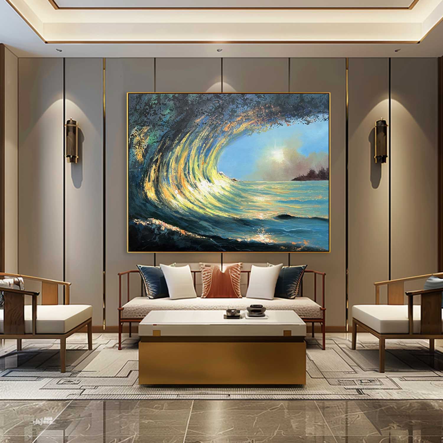 Realistic Sea Oil Painting Realism Art for Sale Blue Waves Realistic Wall Art Decor Sea Canvas Art