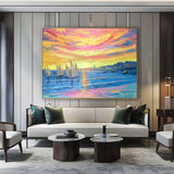 Sailing Boat Under Colorful Sunset Oil Painting Sailing Boat Landscape Oil Painting Sailing Boat Canvas Wall Art