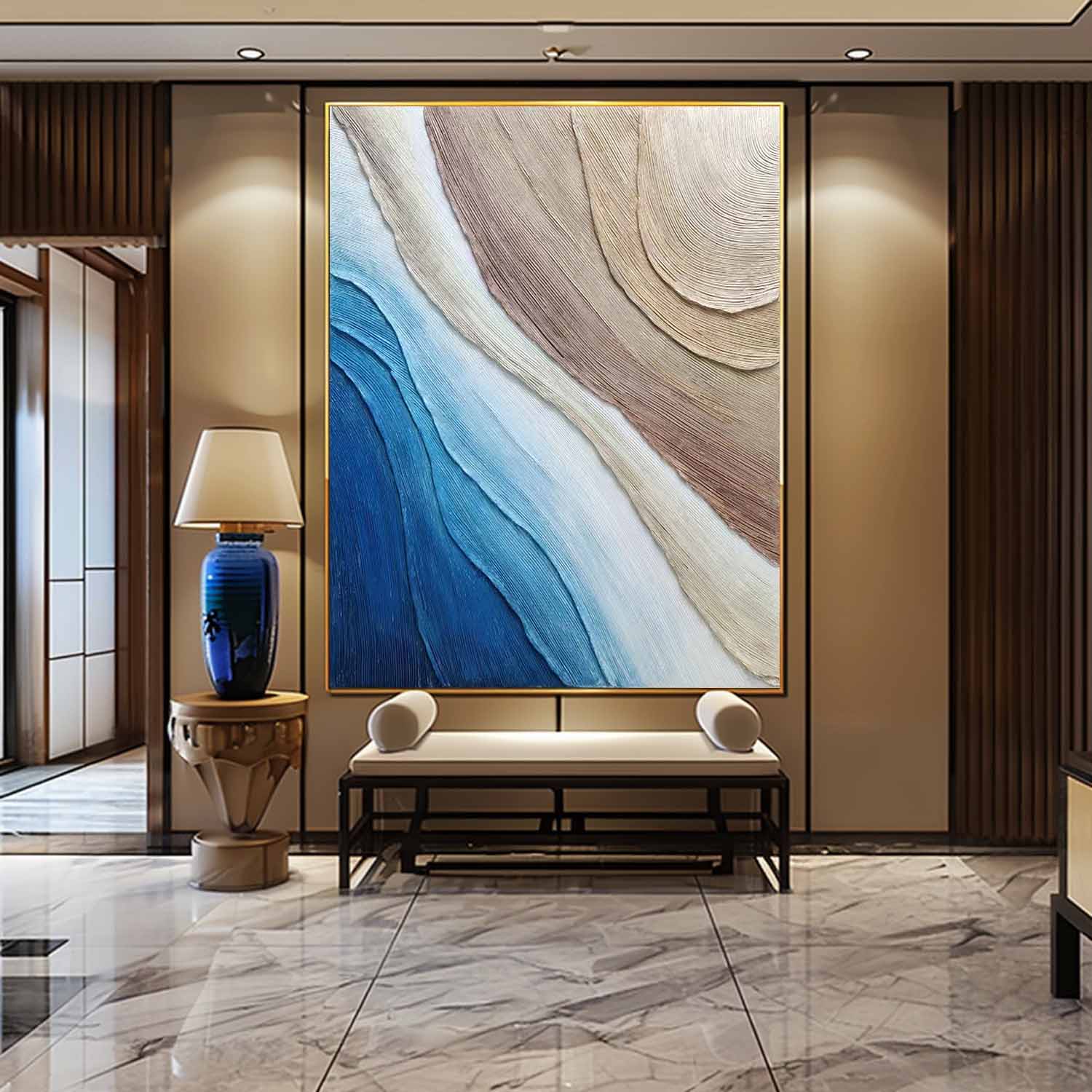 Large Ocean Wave Beach Wall Painting Heavy Textured Plaster Art Canvas Abstract Textured Art Decor