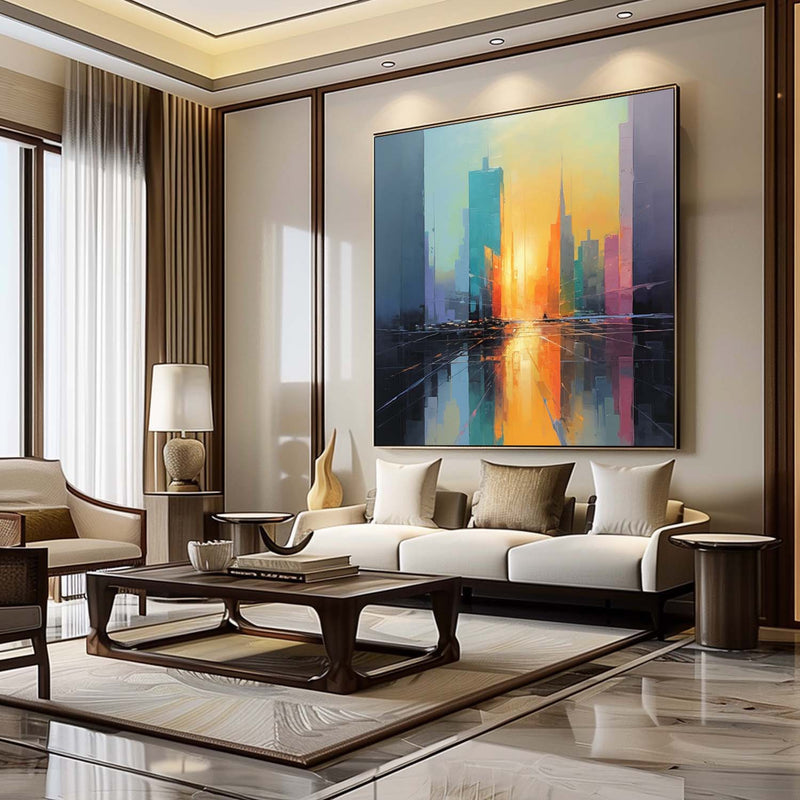  3D City Palette Wall Paintings City Colorful Abstract Oil Painting City Modern Minimalist Wall Art