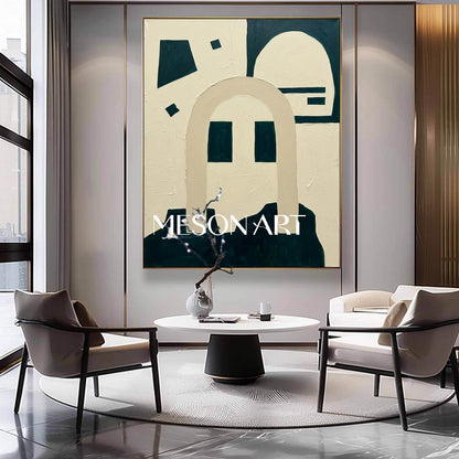 Geometric Wabi Sabi Interior Art Deep Teal Geometric Arch Art Minimalist Mid Century Artwork