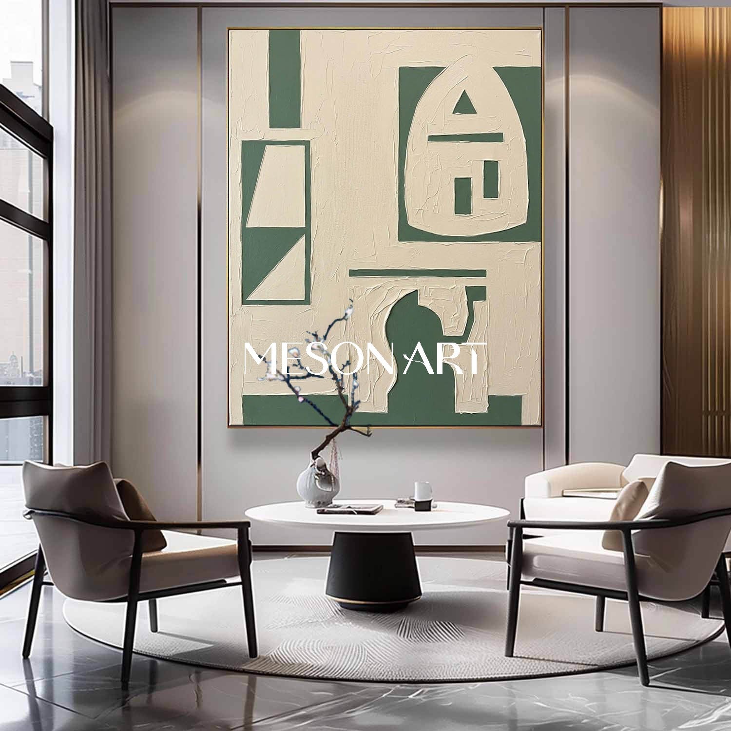 Contemporary Neutral Home Design Art Large Framed Japandi Living Room Piece