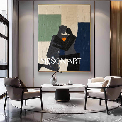 3D Textured Abstract Couple Embrace Canvas Wall Art | MesonArt