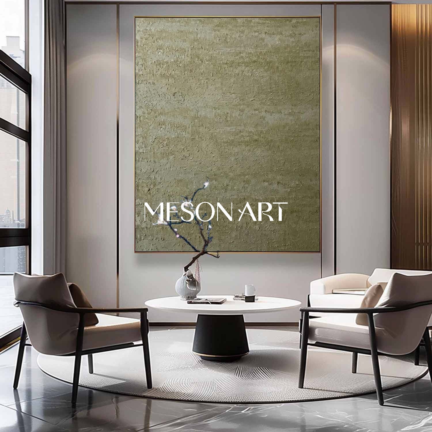 Olive Minimalist Wall Decor Wabi Sabi Staircase Wall Art Earthy Tone Living Room Piece