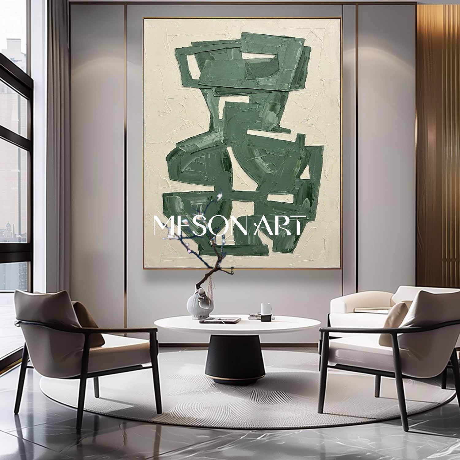 Chunky Olive Green Minimalist Oil Deconstructed Vase Bedroom Artwork 3D Plaster Geometric Abstract Art