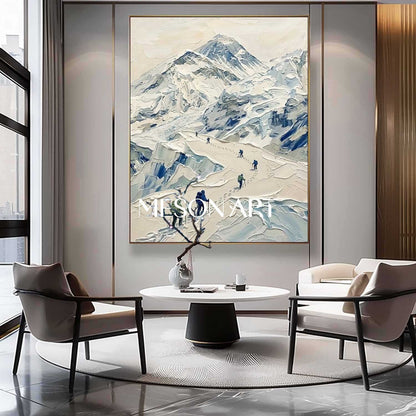 Heavy Texture Snow Mountain Climber Canvas Wall Art for Modern Home