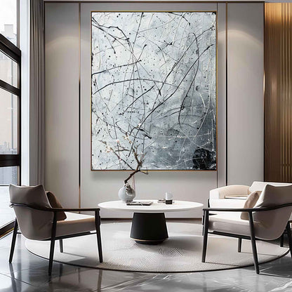 White and Black Abstract Line Art on Canvas White and Black Abstract Canvas Wall Painting