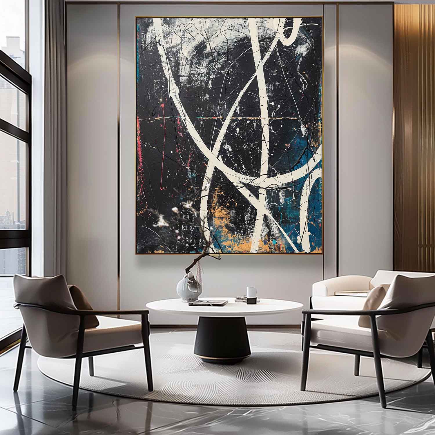 Large Black and Blue Abstract Art for Sale Black and Blue Expressionist Canvas Wall Art Decor