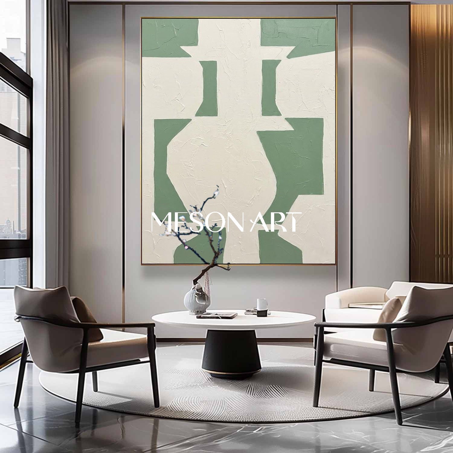 Abstract Sage Green Textured Canvas Wall Art | 3D Minimalist Painting