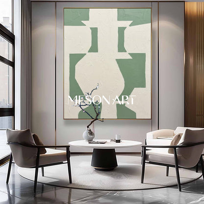 Abstract Sage Green Textured Canvas Wall Art | 3D Minimalist Painting